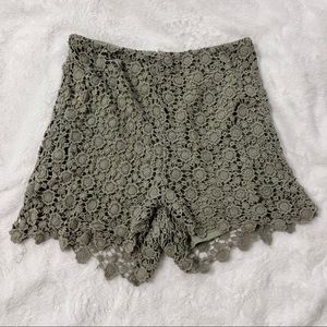 Charlotte Russe Sage Green Crochet High Waisted Shorts - M